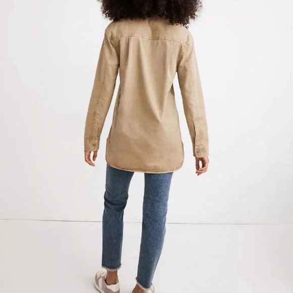 Madewell Pop Over Shirt Utility Military Tunic Oversized Long Line Tan Ash Green - Picture 2 of 13